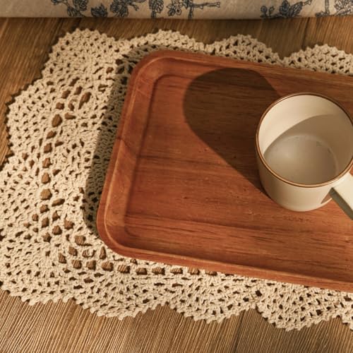 Phantomon Lace Doilies Handmade Crochet Placemats Cotton Doilies Cloth Lace, Pack of 2, Rectangular Shape Table Runner, 10 x 17 inch (Beige) - Thumbnail 6