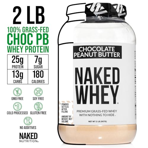 Image of NAKED Whey Chocolate Peanut Butter Protein Powder, Grass Fed Whey, No GMO, No Soy, and Gluten Free. Nothing Artificial, Aid Growth and Recovery - 21 Servings (Pack of 2)