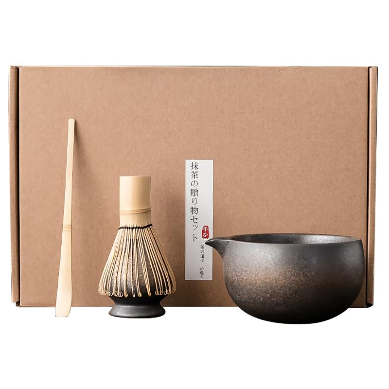 Matcha Tea Ceremony Set 4 Piece Chasen Whisk Bowl Spoon Stand Ceramic