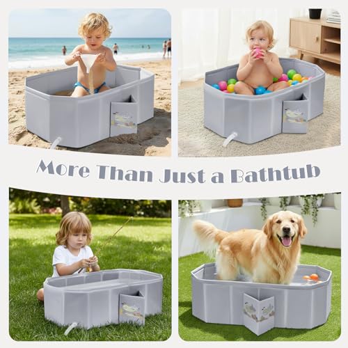 Image of Baby Bathtub for Newborn to Toddlers 1-6 Y, Foldable Infants Babies Bath Tub with Non-Slip Base and Drain Plug, Portable Bathtub for Home Outdoor (Light Grey, 78-45-30CM)