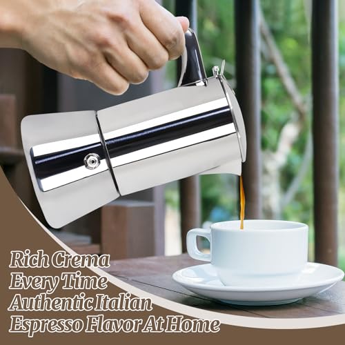 Image of 2 Cup Thickened Moka Pot 304 Stainless Steel 100ml | Italian Espresso Coffee Maker Stovetop CoffeeMakers Mocha Pot for Induction Stove Classic Cafe Makers Portable