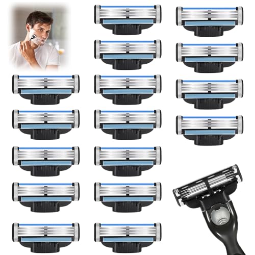 Abiemuce 16PCS Cuchillas de Afeitar Mach 3 con 2 Portacuchillas, Cuchillas Mach 3, Maquinillas de Afeitar Mach 3, Cuchillas de Afeitar para Hombre, Cuchillas de Afeitar Mach 3 para Hombre