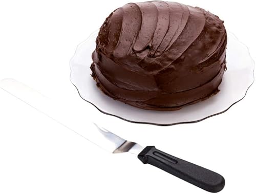 Restaurantware Met Lux 14.8 x 1.3 Inch Offset Spatula 1 Angled Icing Spatula - Plastic Handle Large Black Stainless Steel Cupcake Icing Knife For