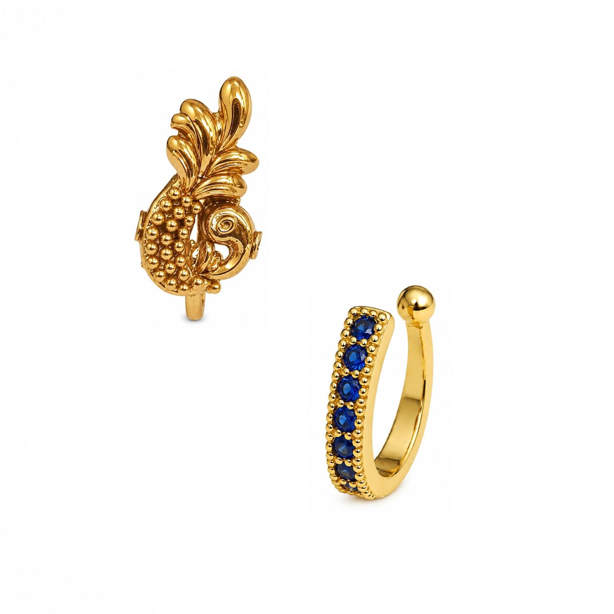 Plus Jewellery Trendy Golden finishing American Diamond Stone stud Peacock design /Round Shape| Without Piercing | Nose Ring | Nathiya | Sania Mirza Nose Pin Combo set | For womens & Girls . (pack of 2)-image-22