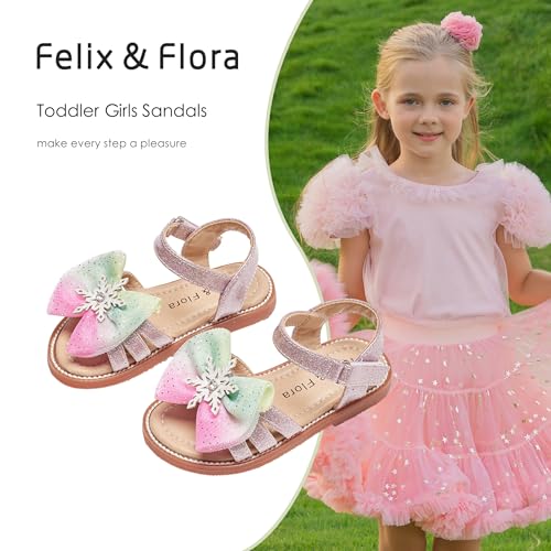 Image of Felix & Flora Toddler Girl Sandals -Flower Girl Dress Shoes Open Toe Little Kid Flats