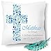Kommunion Geschenk, bedrucktes Kissen personalisiert mit Namen und Datum |Geschenk Idee,Dekokissen | Kuschelkissen 40X40 Bedruckt | Kissenbezug (mit Kissenfüllung, Blau / Grün)