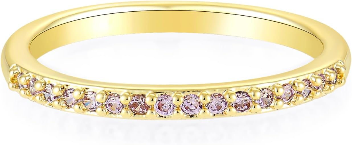 Eternity Rings for Women 14k Gold Rhinestones Rings Birthstone Stackable Band Jewelry Size 6-8