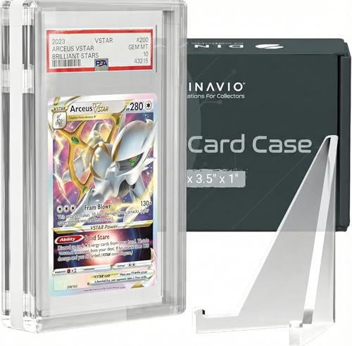 Image of PSA Graded Card Display Acrylic Case for Standard PSA and CGC Slabs - Slab Case - PSA Card Case - Graded Card Display Case - Updated Dimensions - Stand Included (White Border)