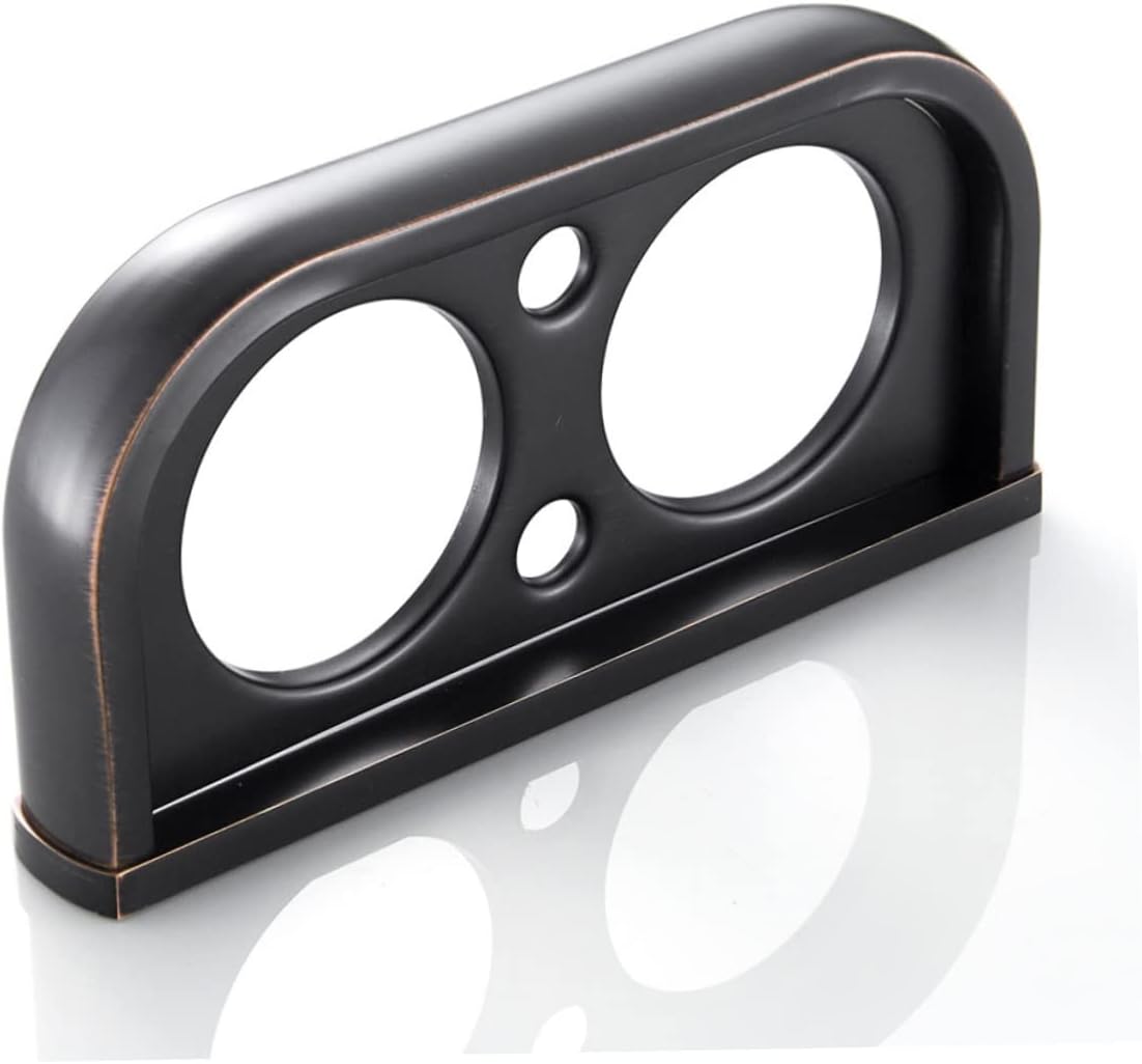 Mobestech Ceramic Double Cup Holder Wall Mounted Toothbrush Organizer Vintage Antique Copper Finish for Bathroom or Hotel Heavy Duty Tumbler Rack Easy Installation