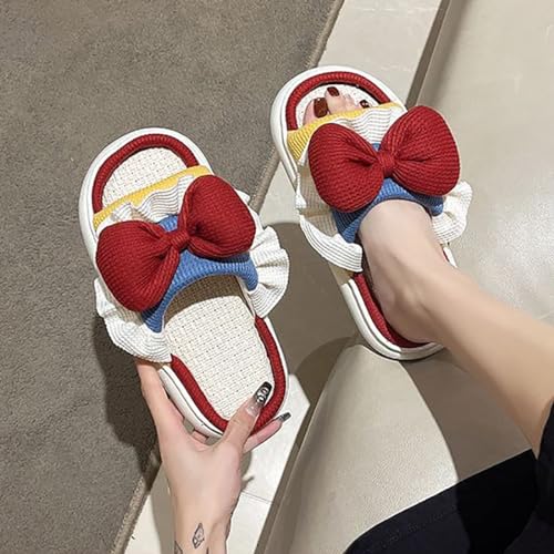 Bow animal shaped slippers for men and women's seasonal home linen slippers4