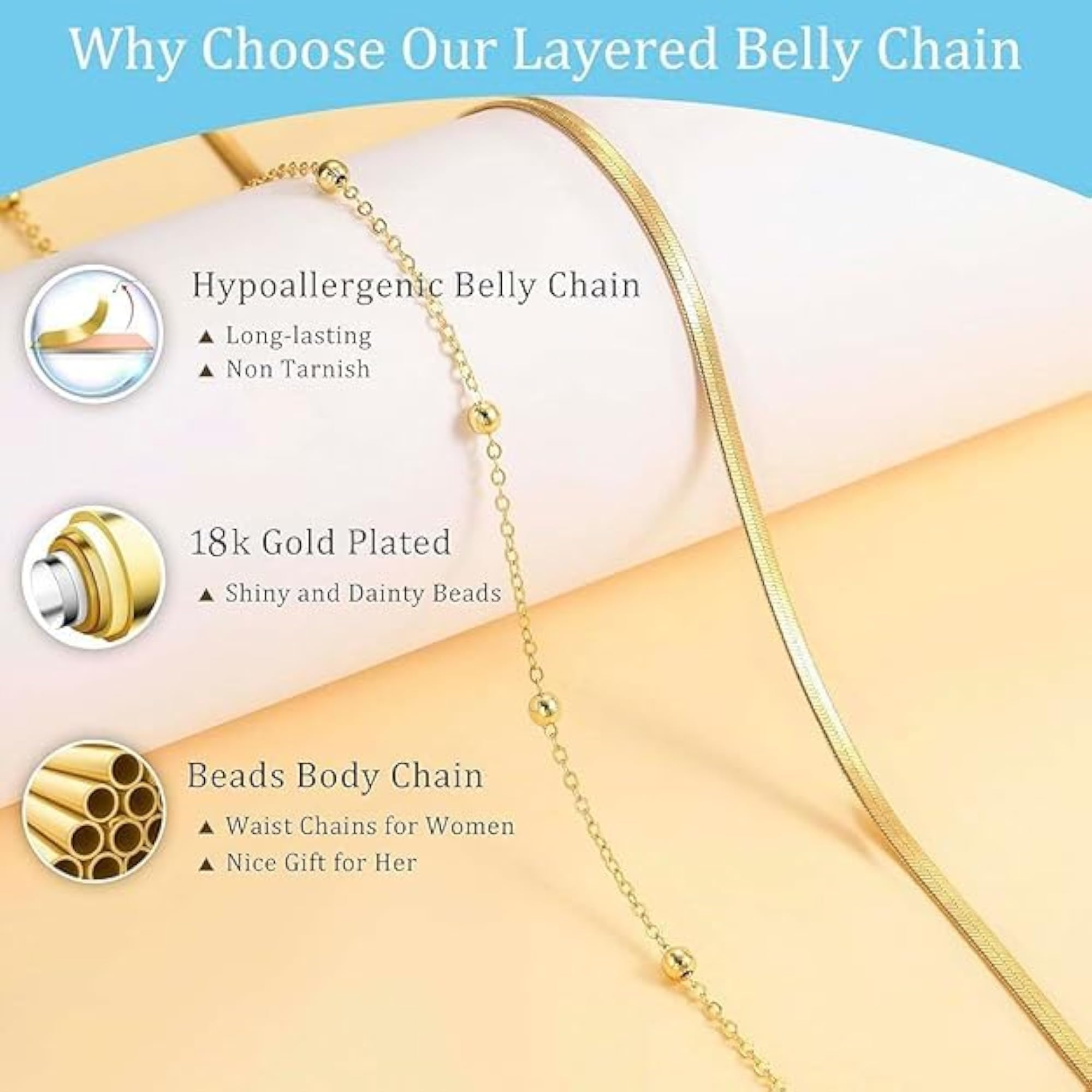 18K Gold Plated Layered Belly Chain Combo for Women