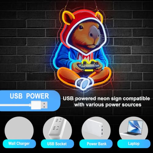 Image of Gaming Capybara Neon Sign Capy Gamer Light for Wall Decor