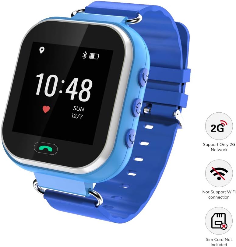 Wonbo Kids Smart Watch, GPS Phone Watch with SIM Slot SOS Call, Real-time Location Finder,Remote Monitor,Watch Remove Alert, Supports Android & iOS (Blue)