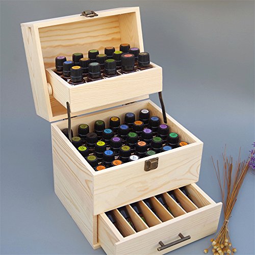 VolksRose Essential Oil Box, Wooden Multi-Tray Storage Organizer Holds 59 Bottles, 3 Tier Design #ob04