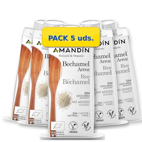 Pack 5 x Bechamel de Arroz Amandín Bio 200 ml (1 L total) – Salsa bechamel vegetal ecológica lista para usar, textura suave y cremosa, ideal para lasañas y gratinados, sin lactosa
