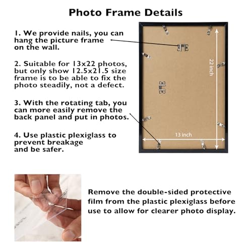 Image of JCJMY 13x22 Picture Frame Black for Poster Photo Picture, Horizontal and Vertical Formats for Wall Hanging, 13 x 22 Wall Gallery Poster Photo Frame for 13 by 22 Photos Posters, Black