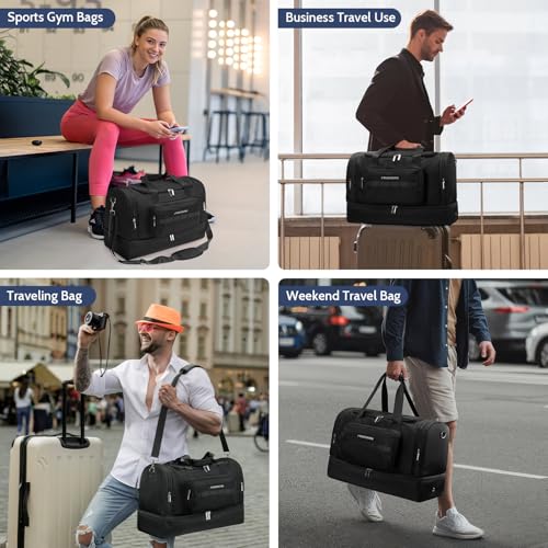 Large 42L Carry On Duffle Bag for Travel & Gym - TSA Approved Airplane Personal Item with Shoe Compartment & Wet Pocket, Water-Resistant Weekender Overnight Bag for Men Women (Black)2