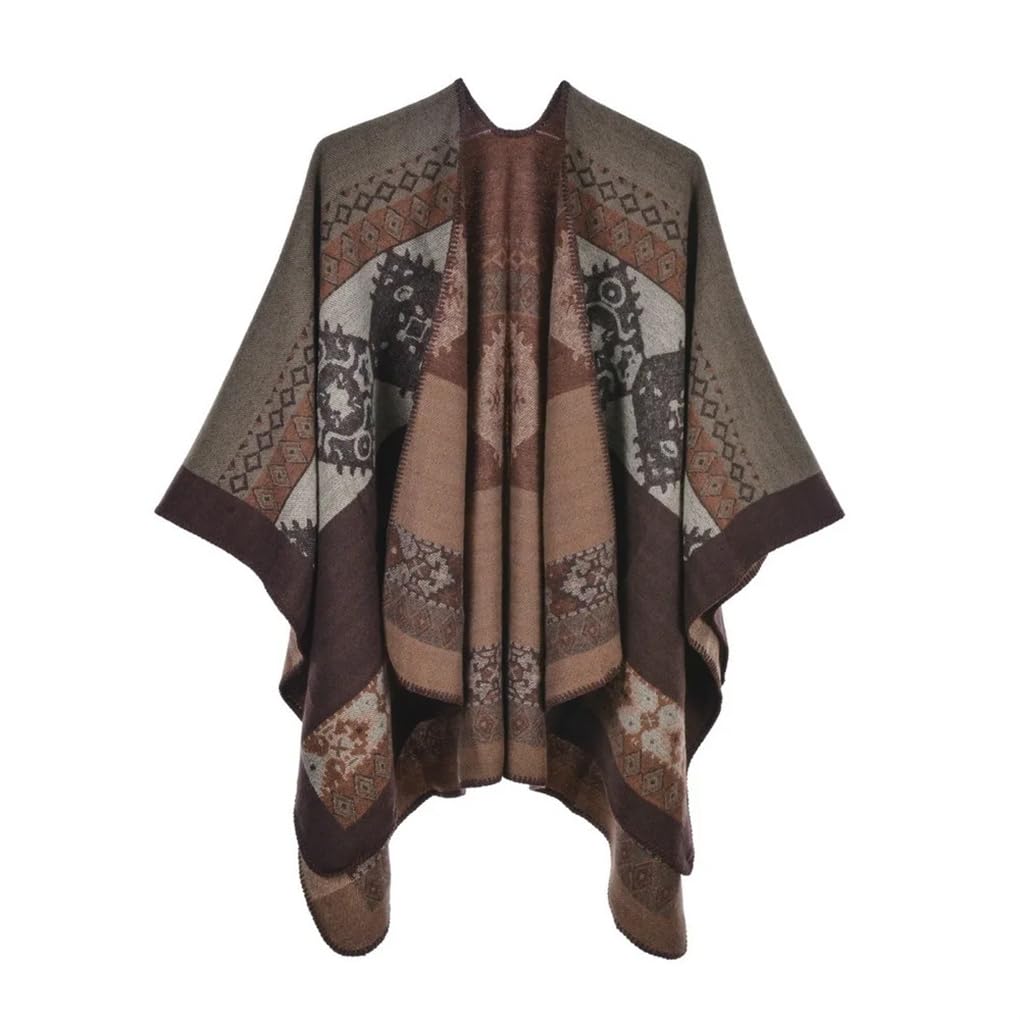 Dninmim Mantelli da donna con stampa a maglia, mantelli per autunno e inverno, mantello double face, mantello caldo poncho mantello