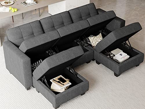 Belffin Modular Sectional Sofa Couch With Double Chaises U Shaped Sectional Sofa Modular With Storage Seat Modular Couch With Reversible Ottomans Dark Grey #TOP2