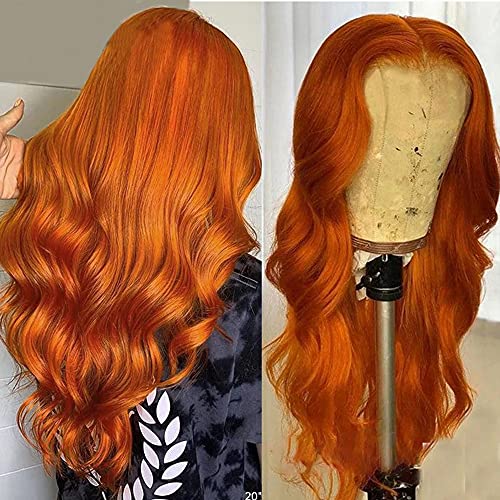 Derun Body Wave Lace Front Wigs Human Hair 13×6 T Part Lace Frontal Wig Pre Plucked with Baby Hair Ginger Orange Remy Hair for Women (T Lace, BW, 18 Inch)