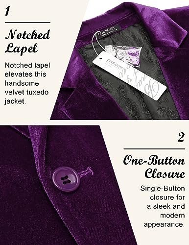 Image of COOFANDY Men's Velvet Blazer Notched Lapel Velour Suit Jacket One Button Tuxedo Jackets for Wedding Prom Party Dinner