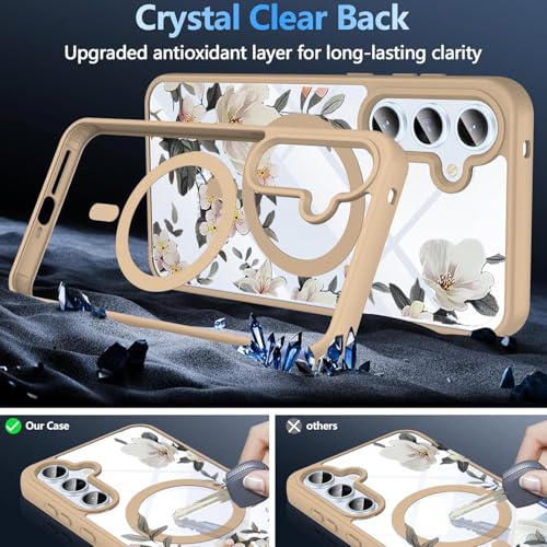 Image of VONZEE Compatible with Samsung Galaxy A16 5G Case Luxury Retro Flowers Floral Clear for Magnetic Wireless Charging Case Shockproof PC+TPU Cute Glossy Shiny Cover for Girls Women, Desert