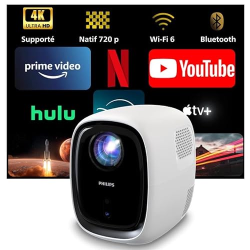 Philips, Neopix 130, Vidéoprojecteur Home cinéma, Correction d'image avancée, Full HD 720p, Source Lumineuse LED avancée, Mode Miroir Wi-FI, Son Stéréo, Système d'exploitation connecté, Blanc (Blanc)