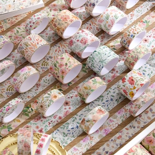 Image of PAGEMORE 32 Rolls Washi Tape Set, Colored Floral Decorative Masking Tape, Artists Tapes for Journaling, Junk Journal, DIY Craft Projects, Scrapbooking Supplies Decor