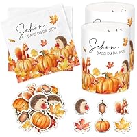 20 Stück Servietten Herbst + 12 Windlicht + 36 Holz Konfetti, Herbstdeko Innen mit Kürbis Herbstblätter Muster, Herbst Dekoration Aesthetic, Tischdeko für Autumn Thanksgiving, Fall Decor Tisch Modern