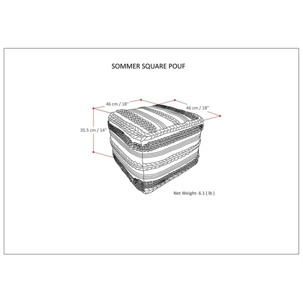 Pemberly Row Boho Square Pouf in Natural and Taupe Gray Handloom Woven Pattern