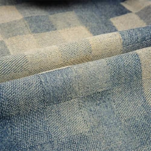 Men Checkerboard Printed Jeans Straight Tube Loose Wide Leg American Personality Long Pants2