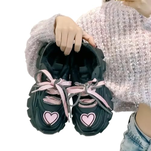 Shine Heart Pattern Sneakers Girls Y2K Streetwear Dad Shoes Sweet Hiphop Sport Style Cute Adorable Lace Up Ribbon Height Boost2