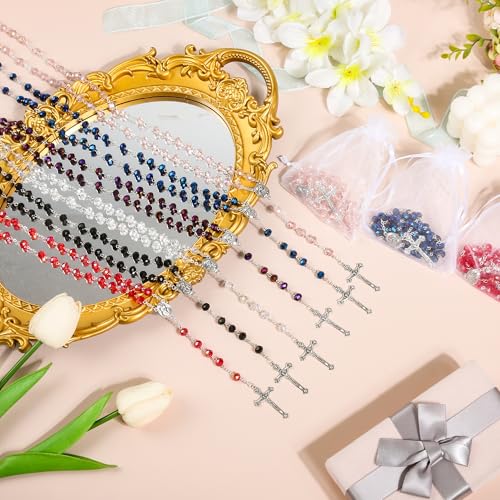 30 Set Rosary Bead Bulk Catholic Crystal Glass Rosaries Beads for Women Men Jesus Holy Cross Rosary with Organza Bags Baptism First Communion Church Religious Present3