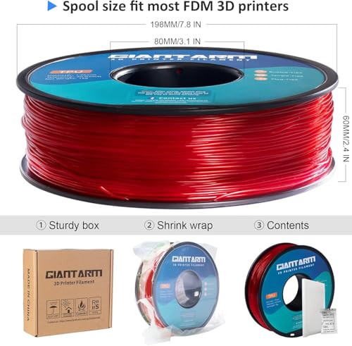 Image of GIANTARM TPU Filament 1.75 mm for 3D Printer 1 kg Red