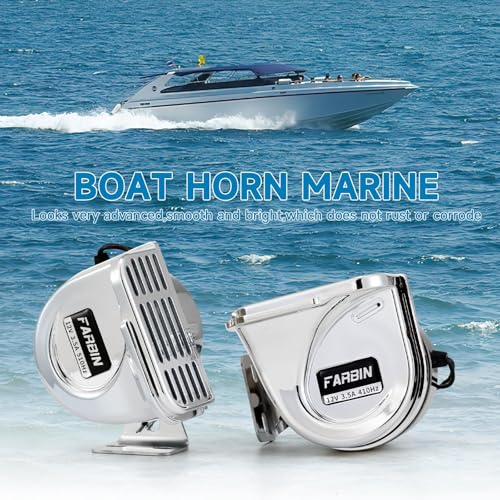 Image of FARBIN Boat Horn Kit 12V Double Stainless Steel Marine Horn with Bracket | With relay wiring harness and button, waterproof, for Sailboats Yachts Car Motorcycle Trucks etc.