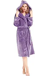 roupão feminino com capuz de lã quente de tecido felpudo terry para spa, Roxa, Small-Medium