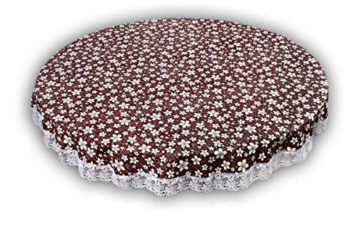 Image of The Furnishing Tree Round Shaped WxL 72x72 Inch 8 Seater Table Cover Floral Pattern Brown White, Waterproof PVC