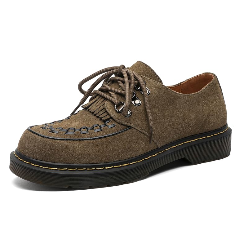 Suede Creeper Oxford Shoes, Platform Lace-up Casual Shoes, Available in Black, Brown, Khaki