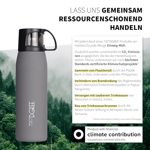 Foto von 720°DGREE Thermoskanne mit Becher 1l “Follow” - 3 Größen, 12h Heiß, 24h Kalt, Auslaufsicher, BPA-Frei - Edelstahl Thermosflasche, Isolierflasche für Kaffee, Tee bei der Arbeit, Schule, To Go