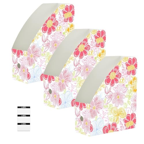 Boîte de rangement magazine pliable lot de 3 fleurs colorées 23x31 cm