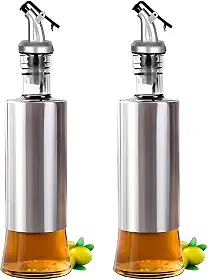 Kit 2 Galheteiro Pulverizador Aço Inox 300ML Bico Dosador Para Vinagre Azeite Temperos de Carnes Saladas Premium