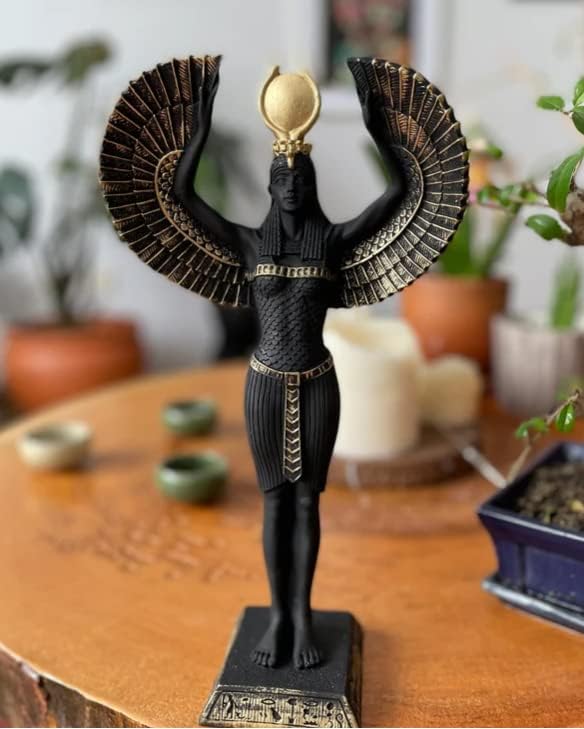 Large Isis Bust Statue, 13 inches 33 cm, Black Gold Isis Bust Sculpture, Egyptian Statue, Goddess Isis, Egyptian Isis Wings