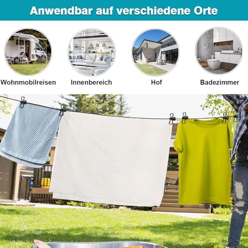 Portable Washing Line, Pack of 2 Travel Clotheslines, Elastic Travel Clothesline, Camping Clothesline, Camping Accessories for Camping, Travel, Laundry, Drying, Outdoor (Black + White) - Image 5