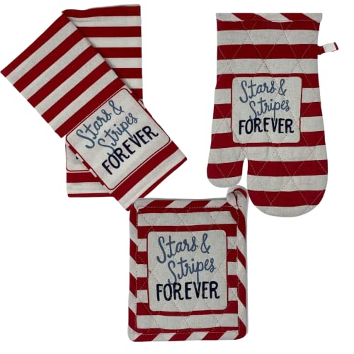 American Patriotic Oven Mitt, Pot Holder, Dish Towels Kitchen Set - Red, White And Blue (Stars & Stripes Forever) #TOP8