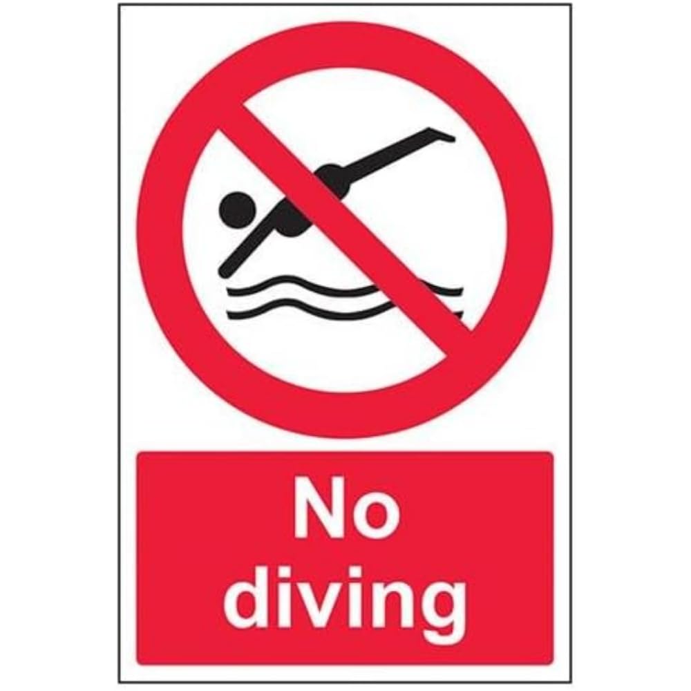 V Safety No Diving Prohibition Sign - 200mm x 300mm - 1mm Rigid Plastic