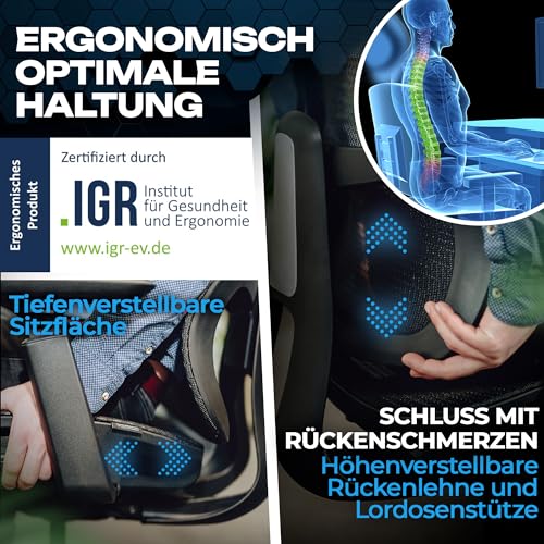 VALKENSTOL M5 Bürostuhl Ergonomisch Testsieger Höhenverstellbare Rückenlehne und Einstellbare Sitztiefe, Mesh-Sitz, Schreibtischstuhl gesunder Rücken auch für Grosse Menschen, Chefsessel