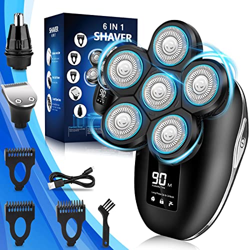 Image of Head Shaver for Bald Men, 6-in-1 Electric Shaver for Bald Head 6D Wet /Dry Waterproof Mens Electric Razor Head Shavers with Grooming Kit Head Shaving Rotary Shavers 0721 Blue
