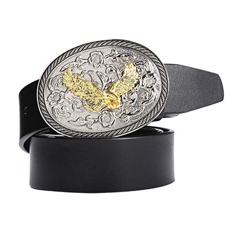 Fityle Cintos De Cinta De Couro De Estilo Retro Flying Eagle \u0026 Arabesque Buckle Belt - Preto