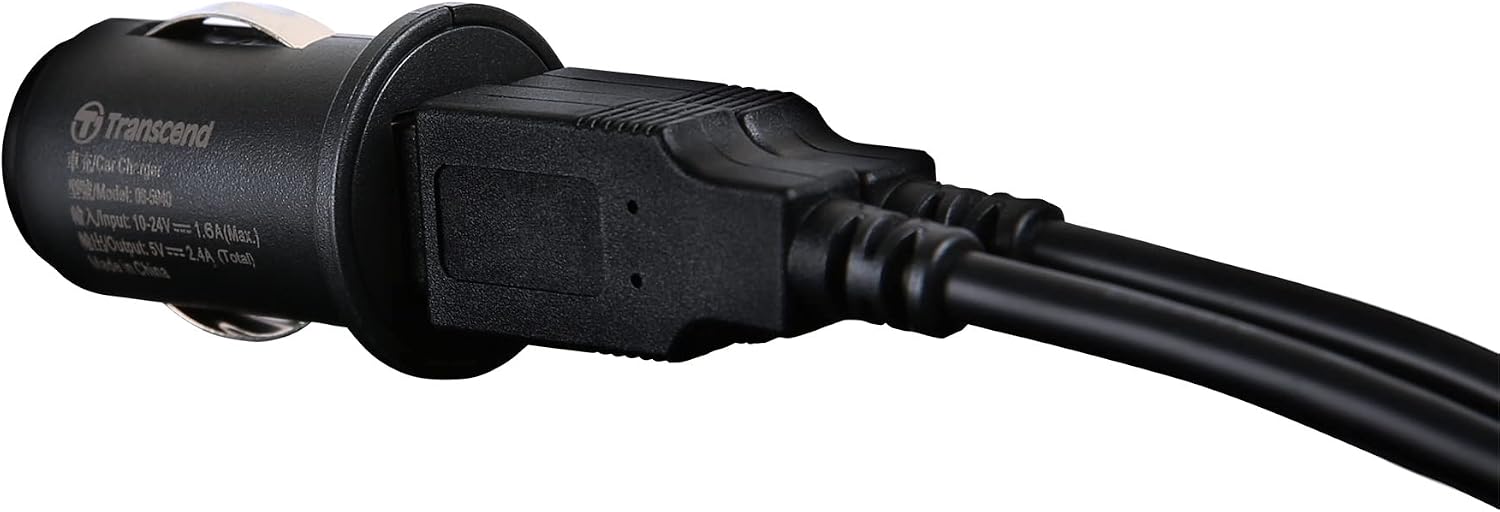 Dual USB Car Charger for DrivePro, 8M/4M Cable, USB Type A to Micro B