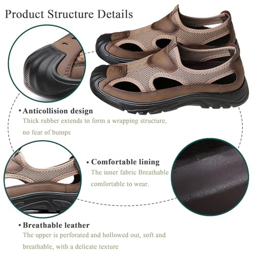Men's Slip on Sport Sandals Leather Closed Toe Lightweight Breathable Non Slip Beach Athletic Outdoor Shoes for Hiking Travel Walking2